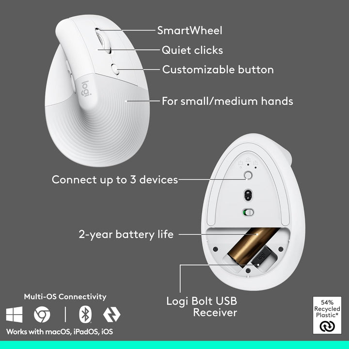 Logitech Wave Keys &amp; Lift Vertical Mouse - Combo de teclado y m...