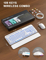 Teclado y mouse inalámbricos, máquina de escribir retroiluminada co...