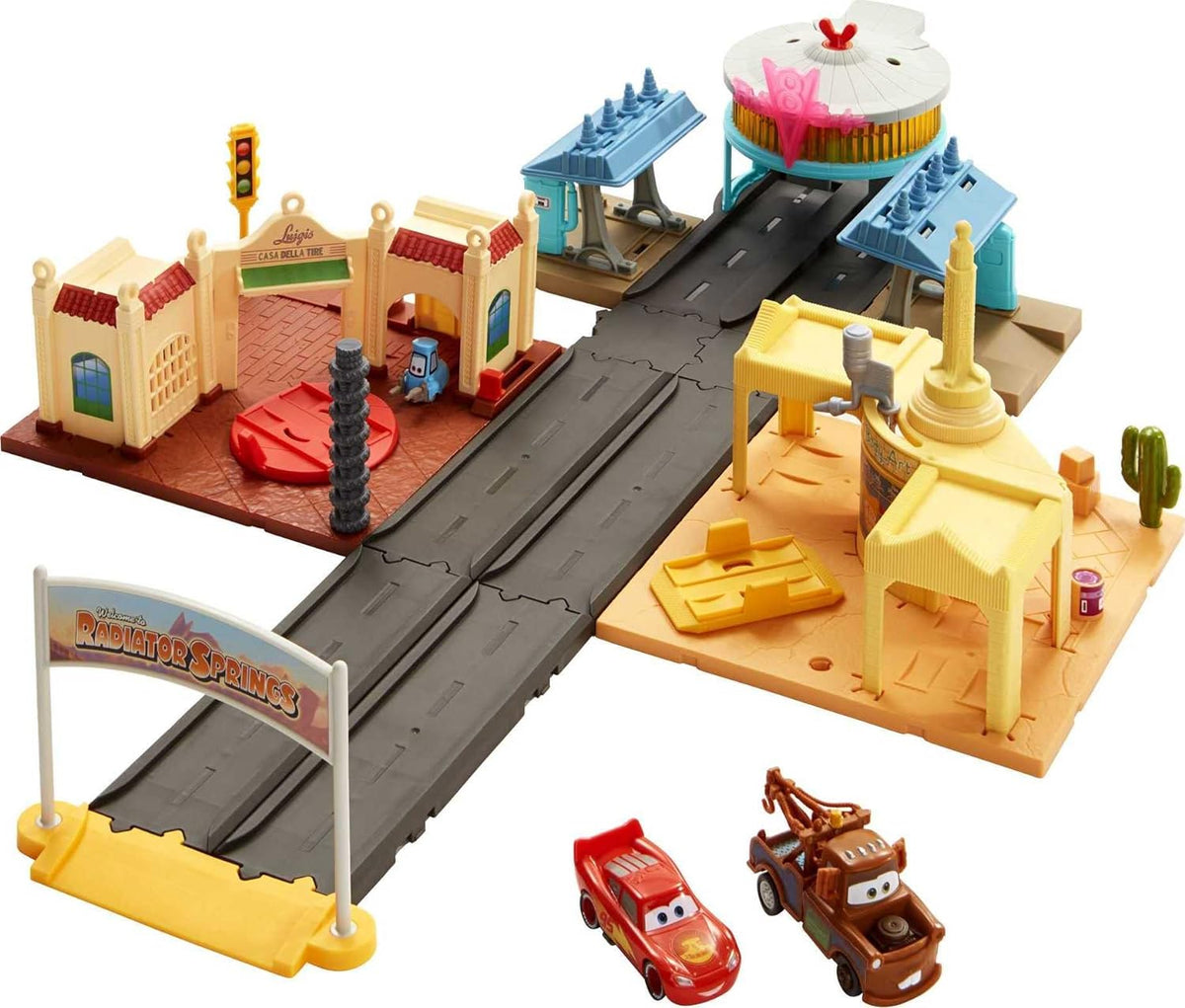 Mattel Disney y Pixar Cars On The Road Playset con 2