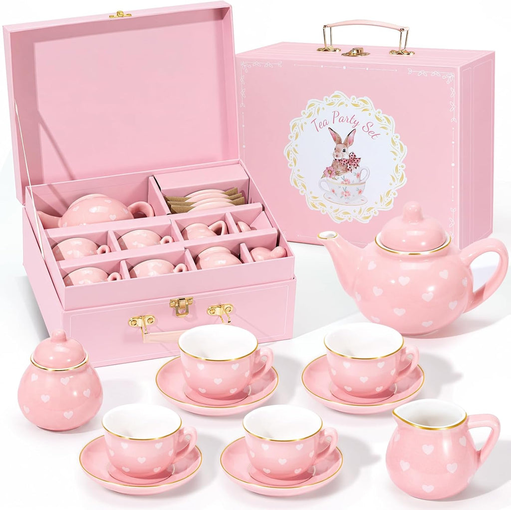 Juego de té de porcelana para niñas, juego de fiesta de té para niñas pequeñas, regalos de cumpleaños para niñas pequeñas