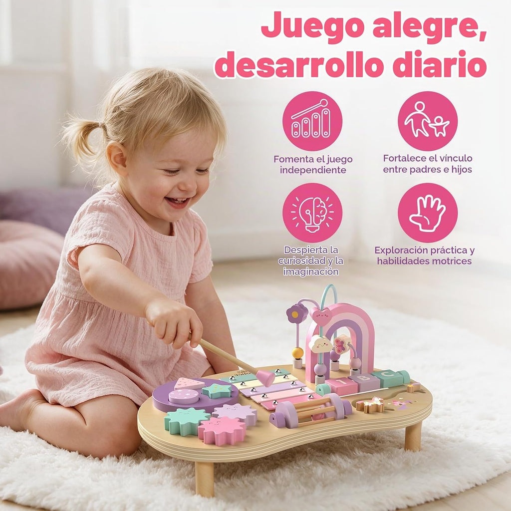 Lehoo Castle Mesa de actividades Montessori de madera para niñas de 1 año