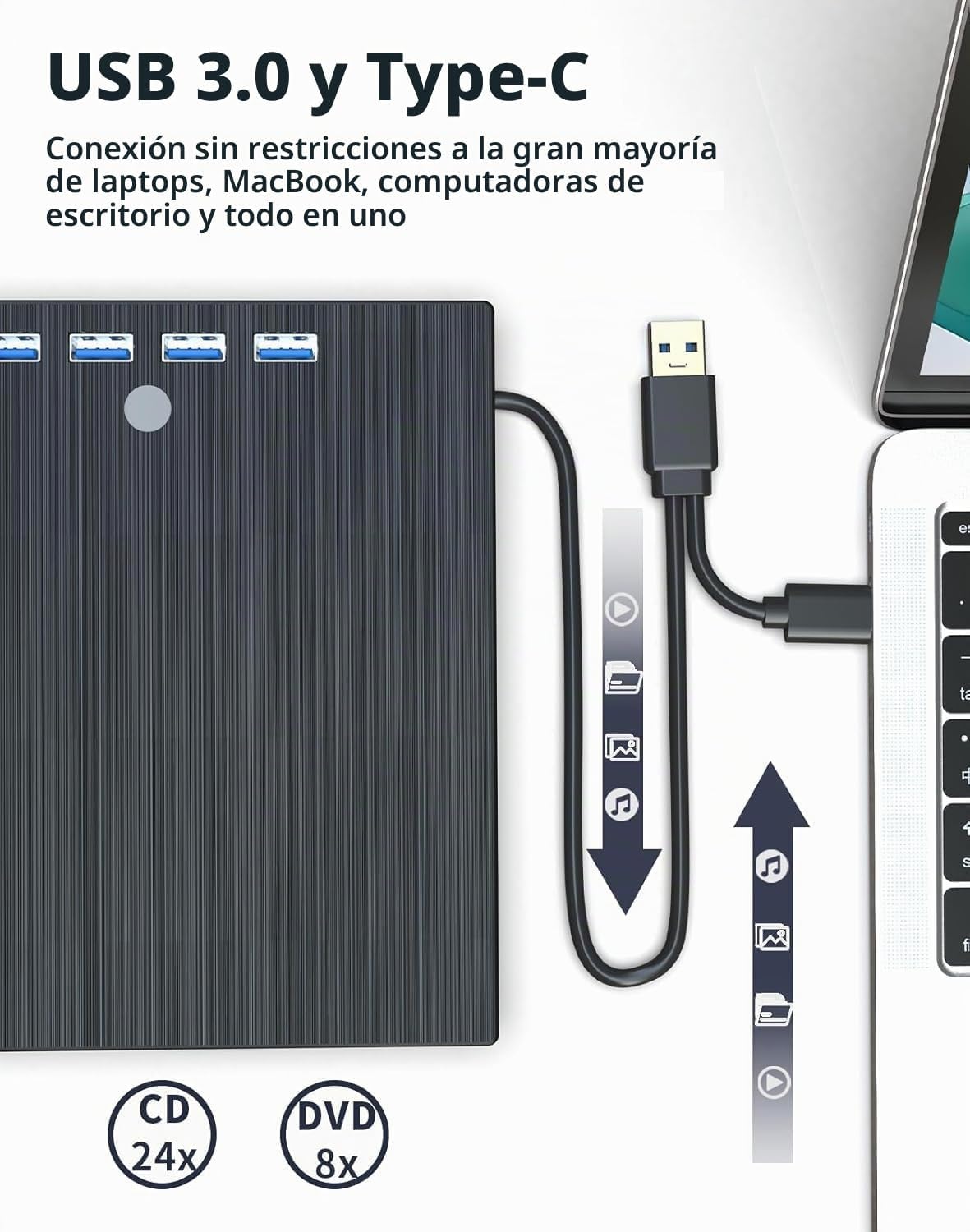 ASHDOL Unidad externa de CD DVD 9 en 1, lector de discos USB 3.0 y...