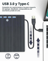 ASHDOL Unidad externa de CD DVD 9 en 1, lector de discos USB 3.0 y...