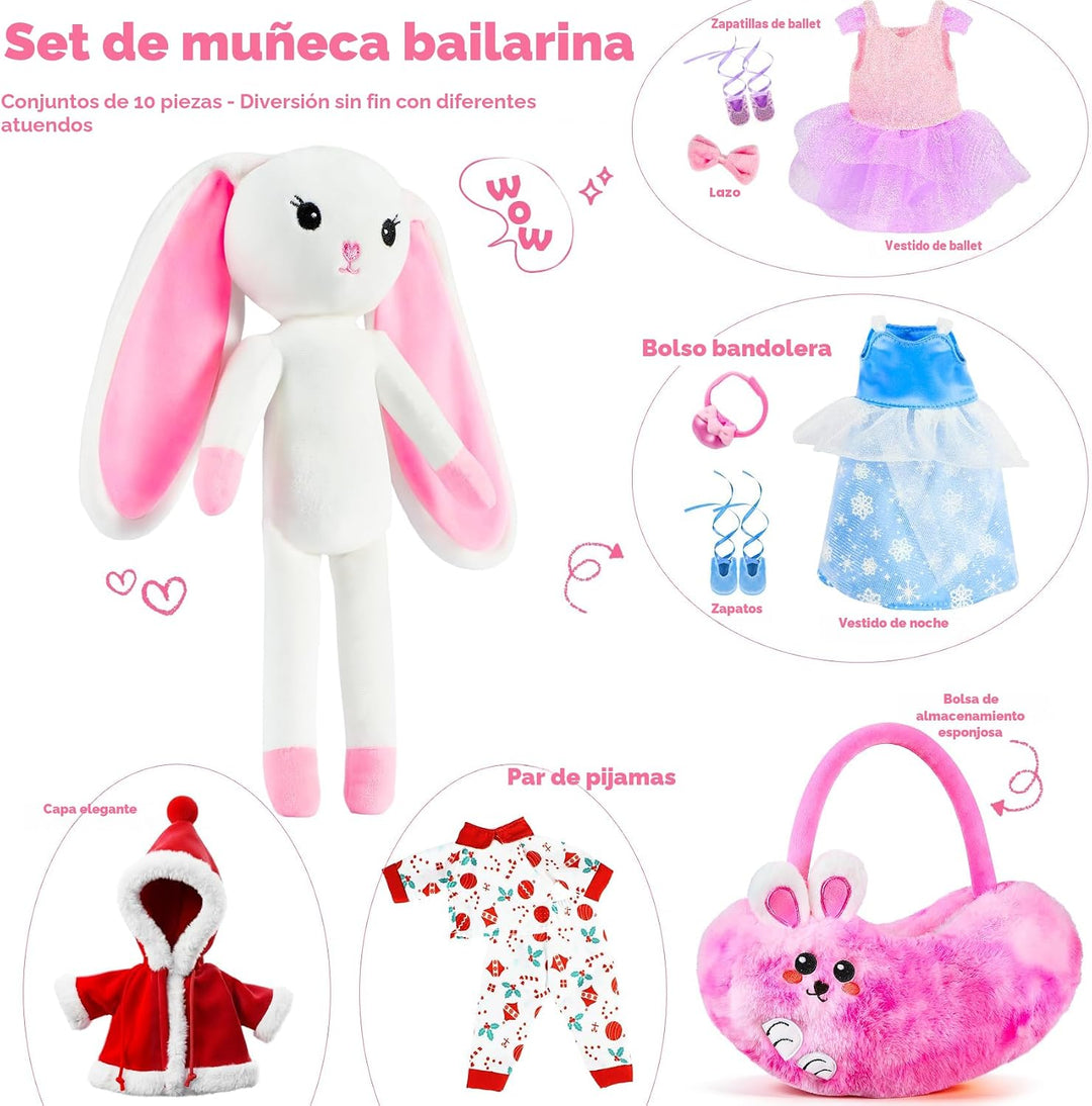 Muñeca bailarina de peluche para niñas de 3 a 8 años, conejito de p...
