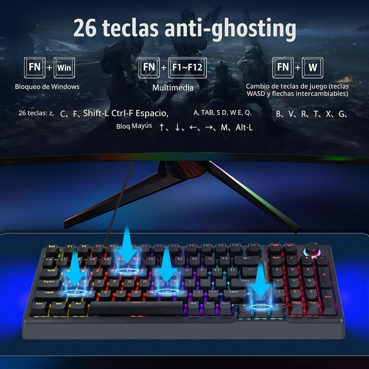 HUO JI Teclado mecánico para juegos con cable, 17 modos retroilumin...