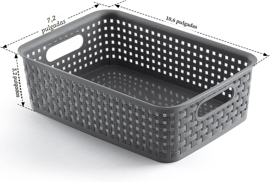 NETANY Cestas de almacenamiento de plástico, paquete de 8, gris, duraderas, fáciles de usar, flexibles, multiusos, ideales para armarios, armarios, estantes, encimeras