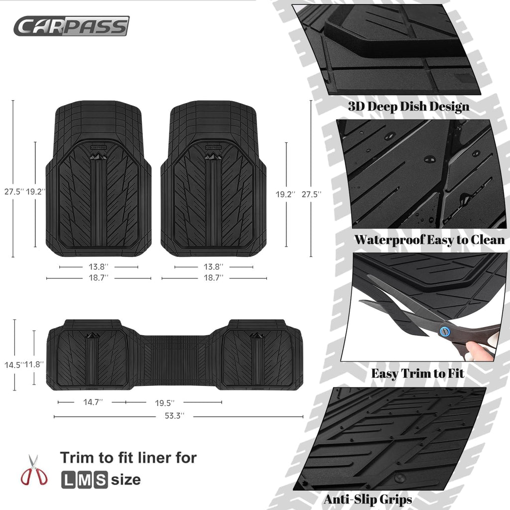 CAR PASS Tapetes de goma pesada para automóvil, tapetes impermeables profundos para automóvil para todo clima, tapetes universales recortables para automóvil SUV camión furgoneta, forros de piso