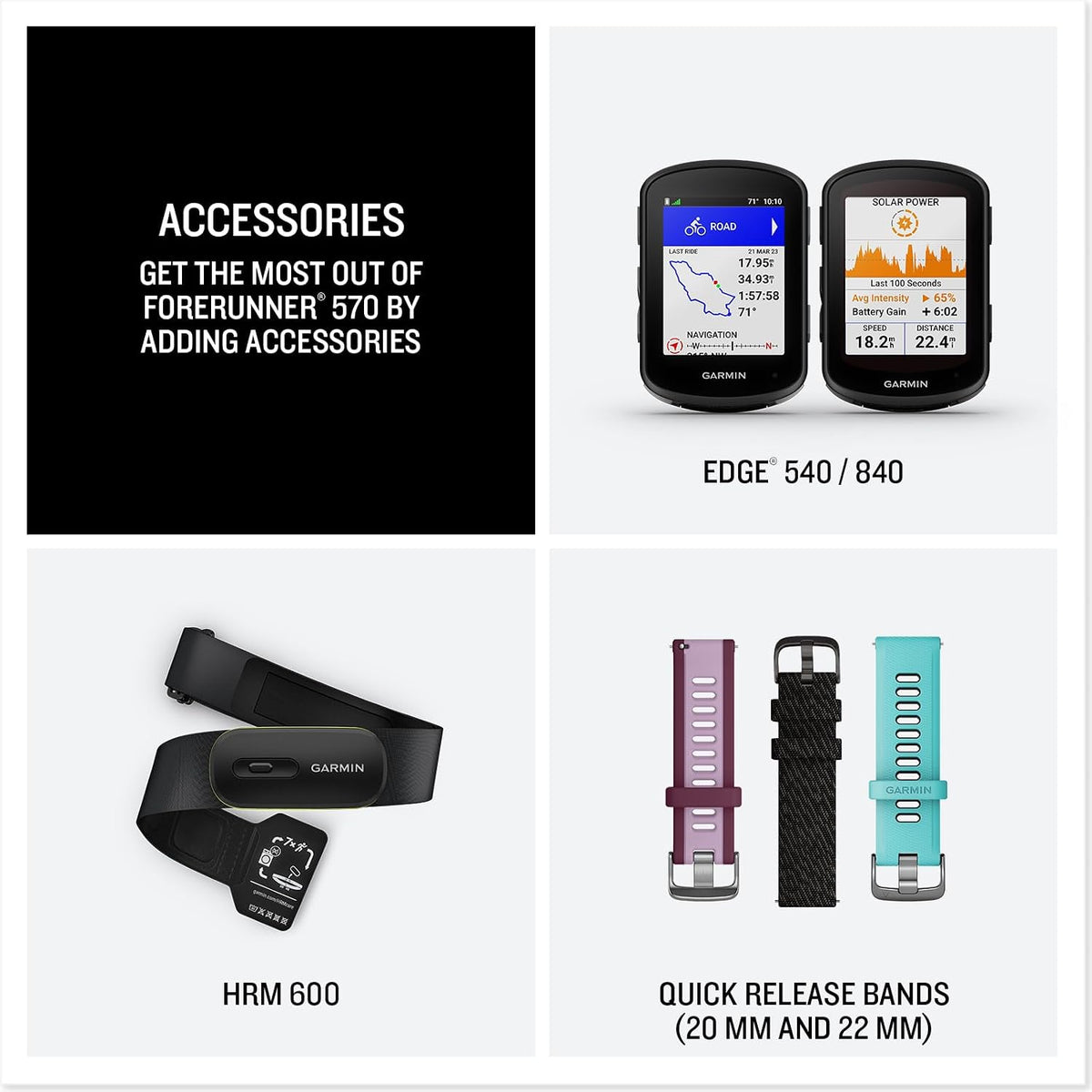 Garmin® Forerunner® 570, 42mm, Reloj inteligente avanzado GPS para correr y triatlón, pantalla AMOLED, funciones de entrenamiento y recuperación, aluminio frambuesa con banda translúcida hueso/mango
