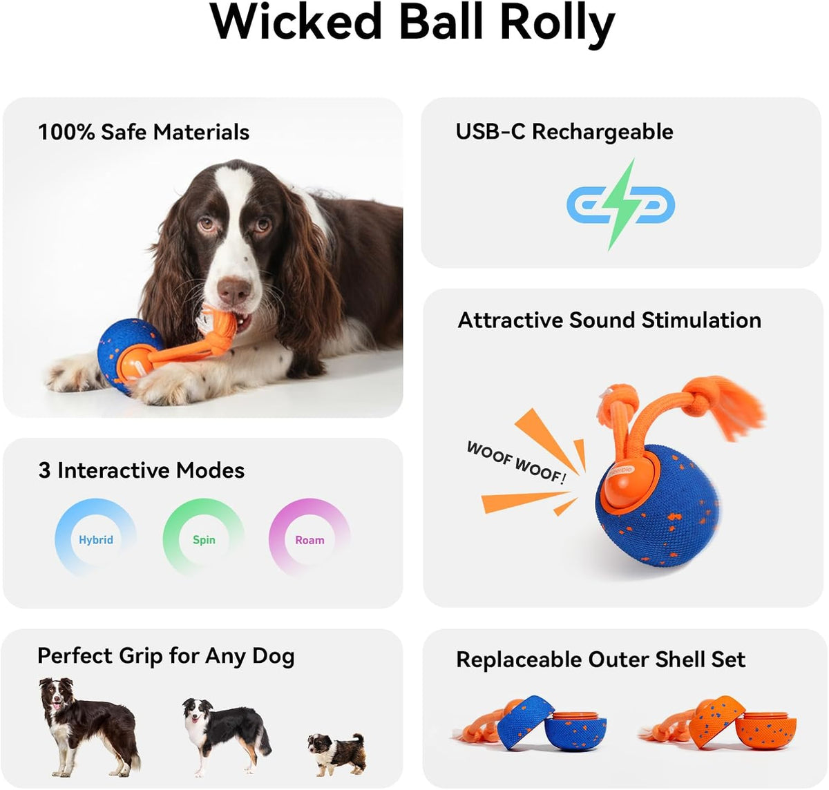 Cheerble Juguete interactivo inteligente para perros, bola de rollo, movimiento automático, rebote, rotación, material de E-TPU, bola interactiva activa para perros medianos y grandes