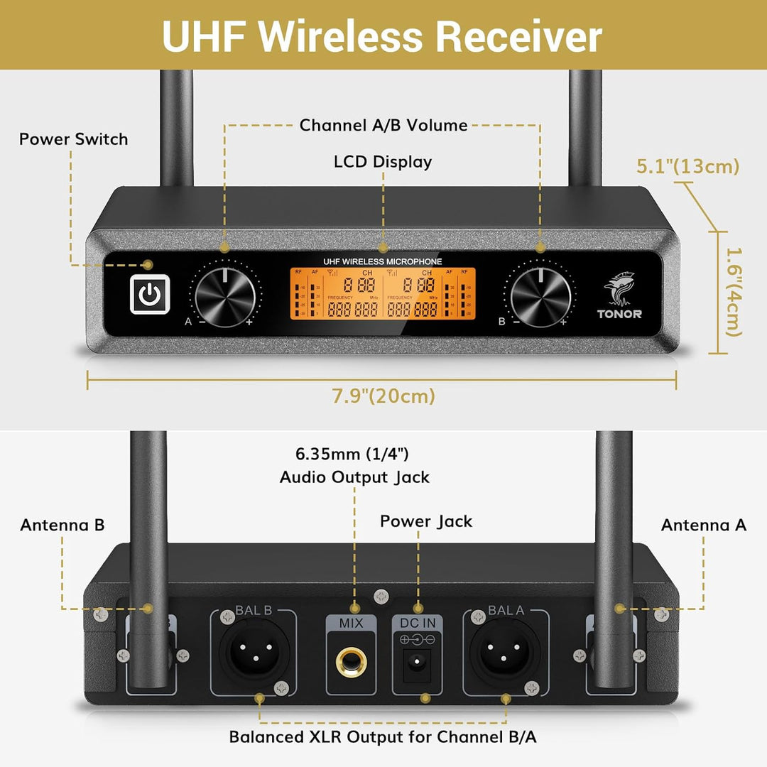TONOR Sistema de micrófonos inalámbricos UHF con auriculares\/micró...