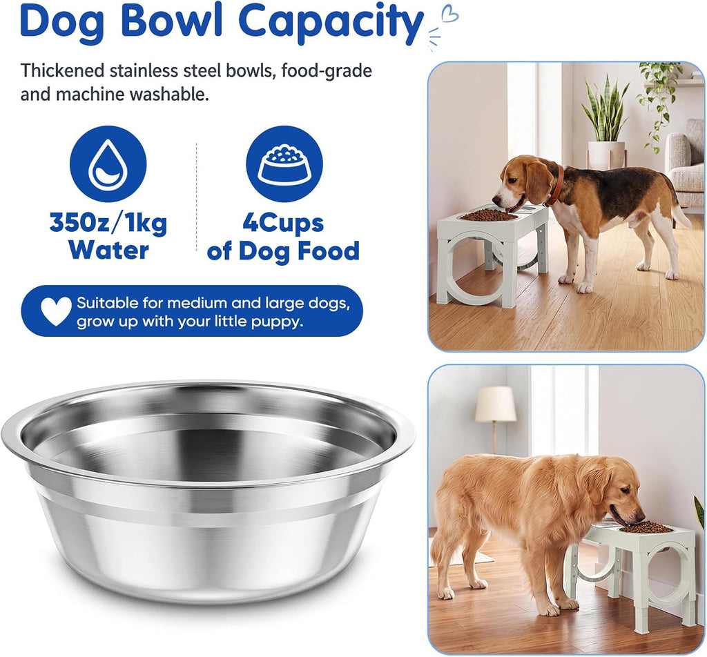 XIAZ Cuencos elevados para perros de razas grandes, soporte para tazones elevados para perros, tamaño grande/mediano, acero inoxidable, para alimentos, agua, 5 alturas ajustables de 9/11/12/14 pulgadas, estación de platos para comederos para mascotas