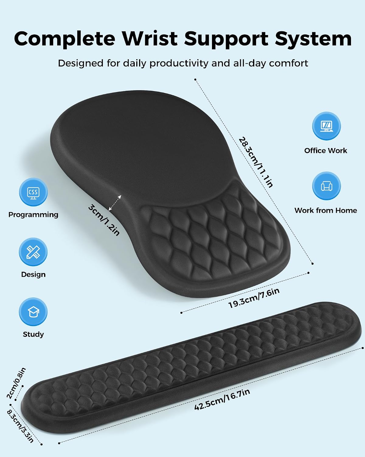 Juego de soporte ergonómico de muñeca para teclado y ratón