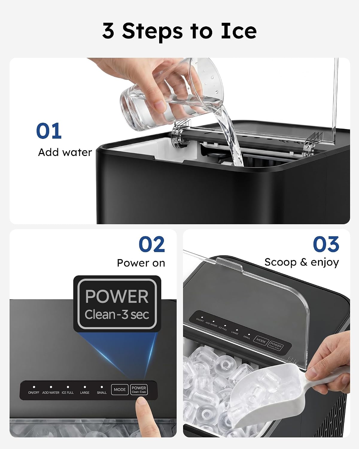 Encimera para máquina de hielo, 26.5 libras/día, 8 balas de hielo