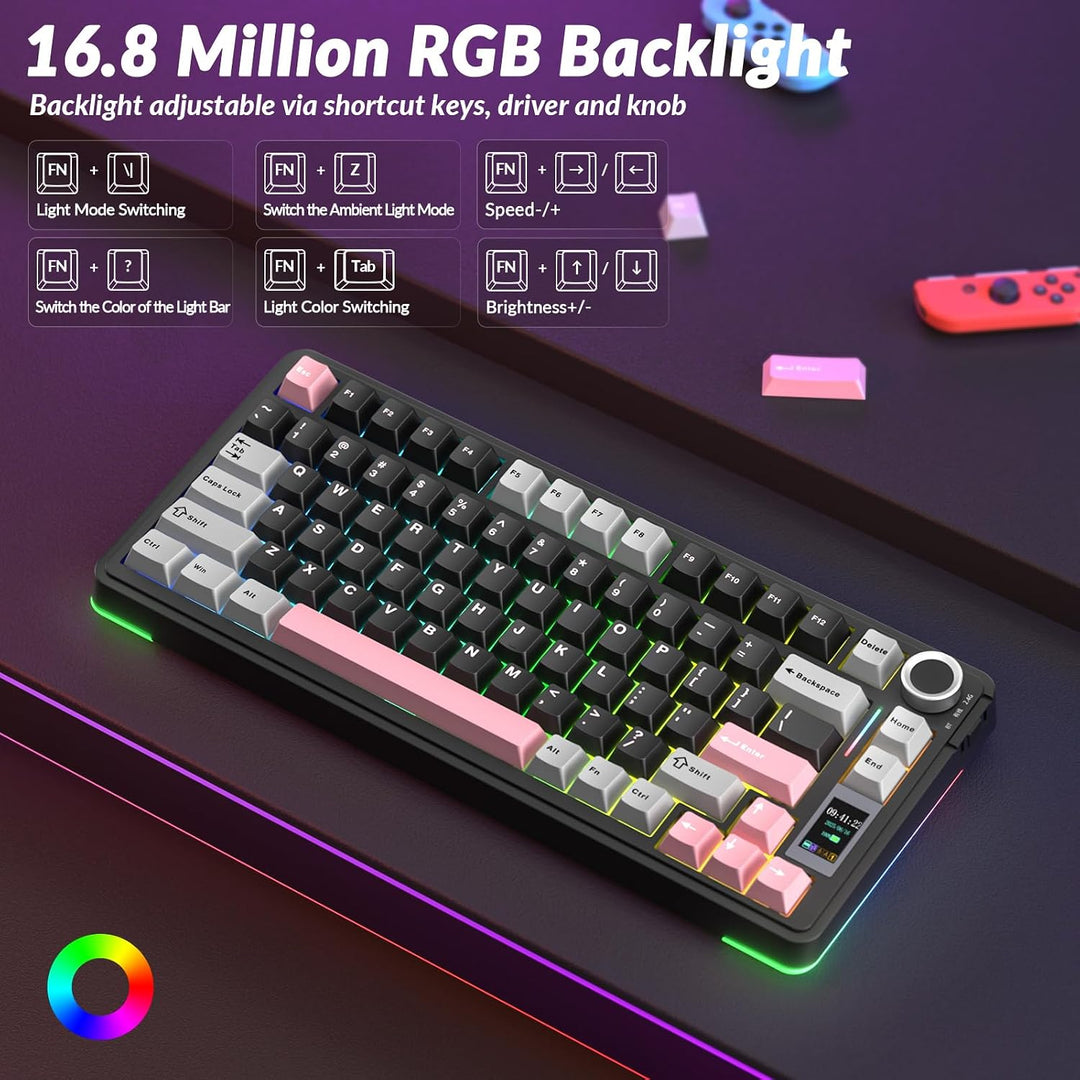 AULA Teclado mecánico inalámbrico S75 PRO con pantalla y perilla, 7...