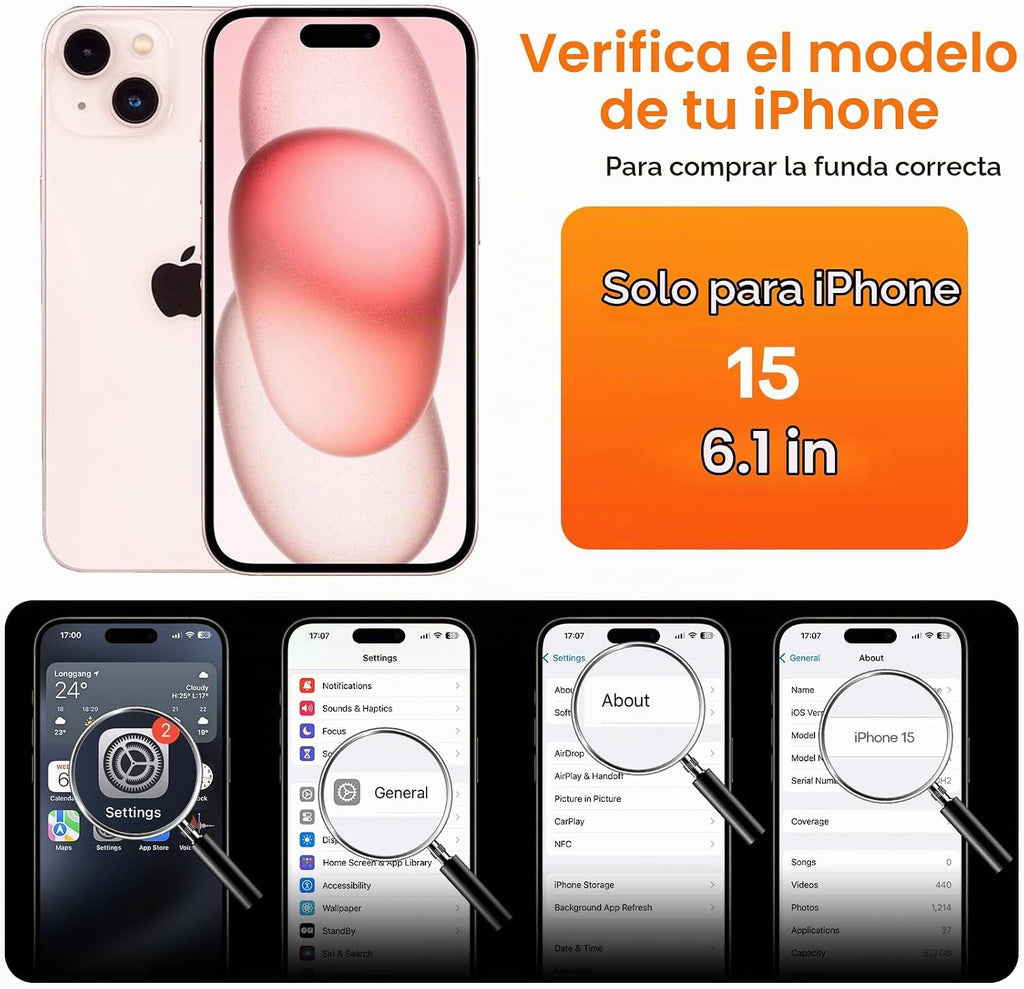 ImpactStrong Protector magnético diseñado para iPhone 15 [protección de cámara] [prueba de caídas de grado militar] [compatible con MagSafe] Funda delgada translúcida mate (6.1 pulgadas), color negro