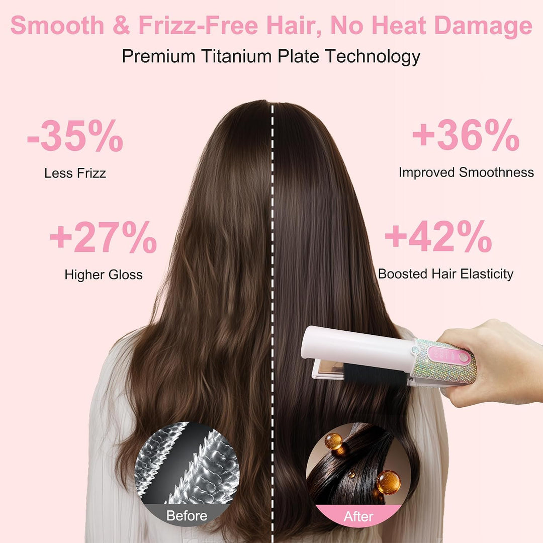 HUAJUN 2-in-1 Cordless Mini Travel Hair Straightener Curler Flat Ir...
