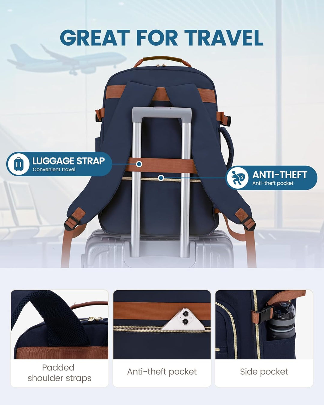 LOVEVOOK Mochila de viaje para mujeres y hombres, 50 L, aprobada po...