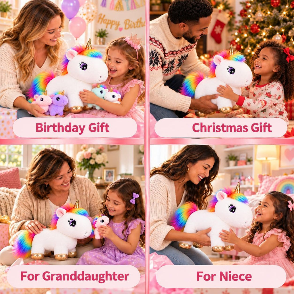 Animal de peluche de unicornio con bebés, conjunto familiar de felpa suave para mamá, lindo juguete de caballo arcoíris, peluche de animales de fantasía, regalo para niños, niñas, niños y