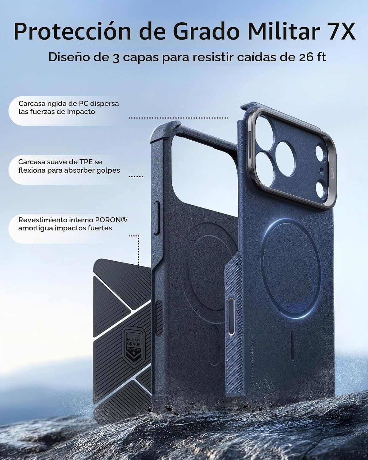ESR Funda para iPhone 17 Pro Max con Soporte Stash, Protección contra Caídas de Grado Militar 7X con Control de Cámara, Cubierta Resistente para Teléfono que Absorbe Impactos, Compatible con