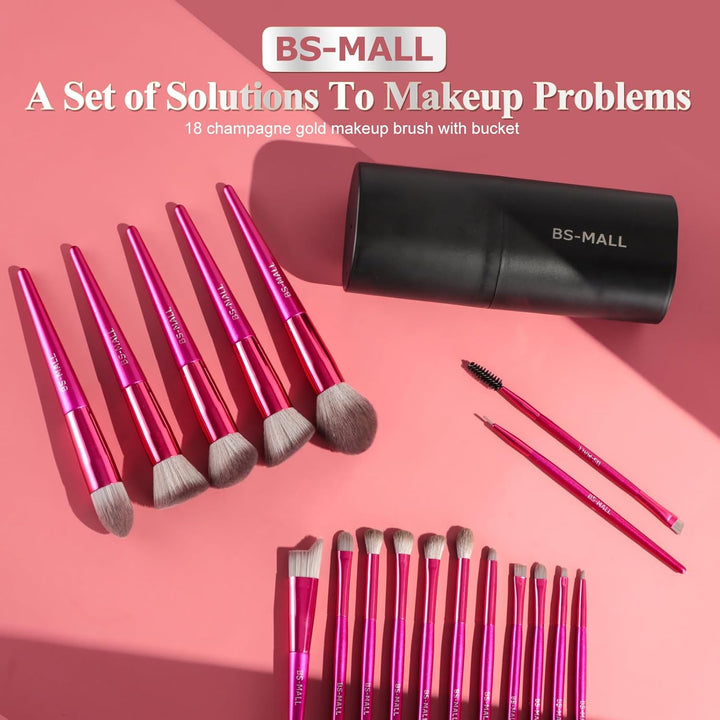 BS-MALL - Juego de 18 brochas de maquillaje con cerdas de fibra sin...