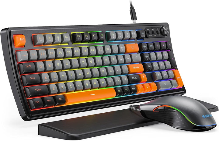 SABLUTE Teclado y mouse para juegos, teclado de membrana silencioso...