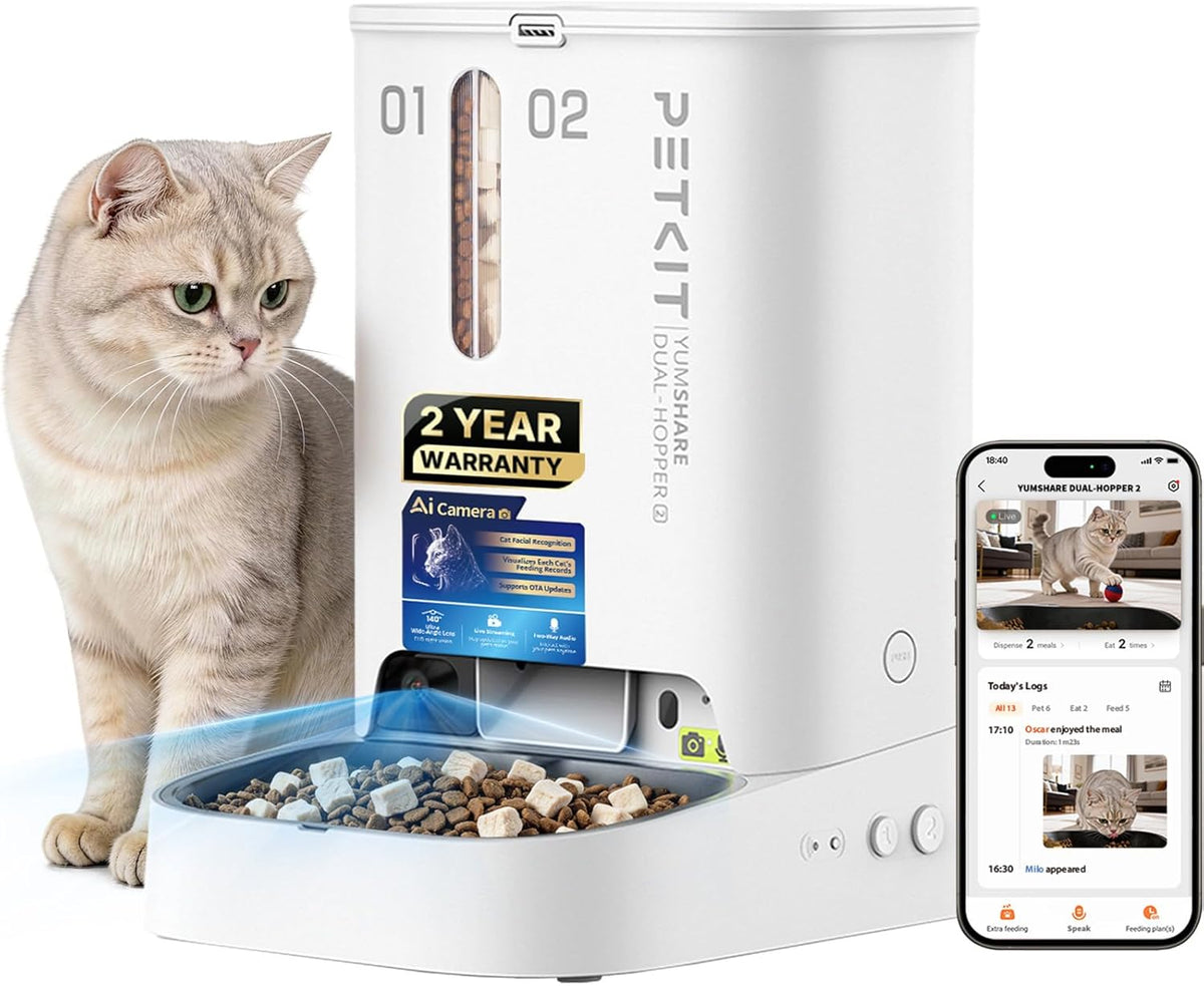 PETKIT Comedero automático para perros y gatos con cámara, captura de movimiento alimentado por IA, video HD 1080P con visión nocturna, alimentador WiFi de 2.4 G para mascotas con audio de 2 vías