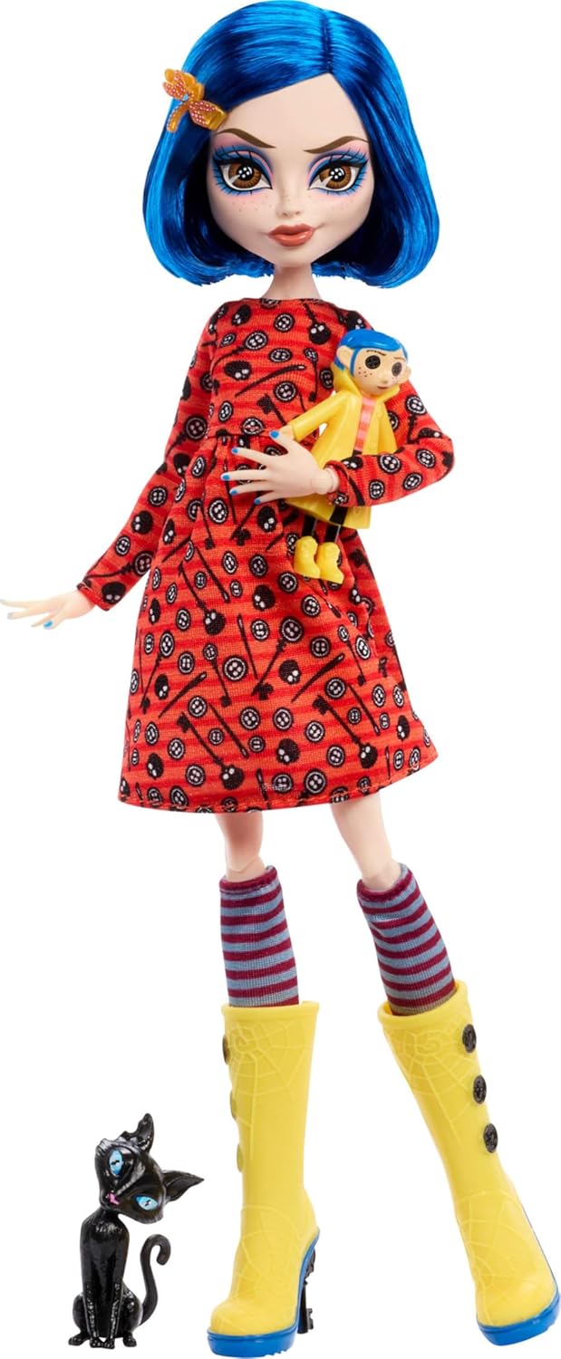 Monster High Muñeca Skullector, Coraline coleccionable en impermeab...