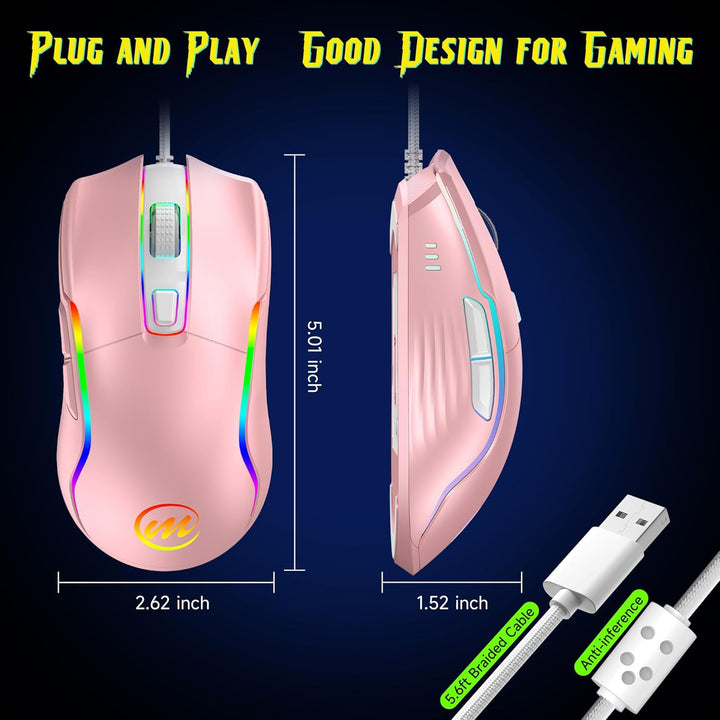 memzuoix Mouse para juegos con cable RGB - 6 DPI ajustables hasta 1...