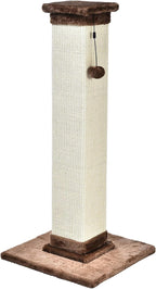 Amazon Basics Poste rascador alto para gatos con fibra de yute y alfombra marrón, grande, 15.75 pulgadas de largo x 15.75 pulgadas de ancho x 35.43 pulgadas de alto