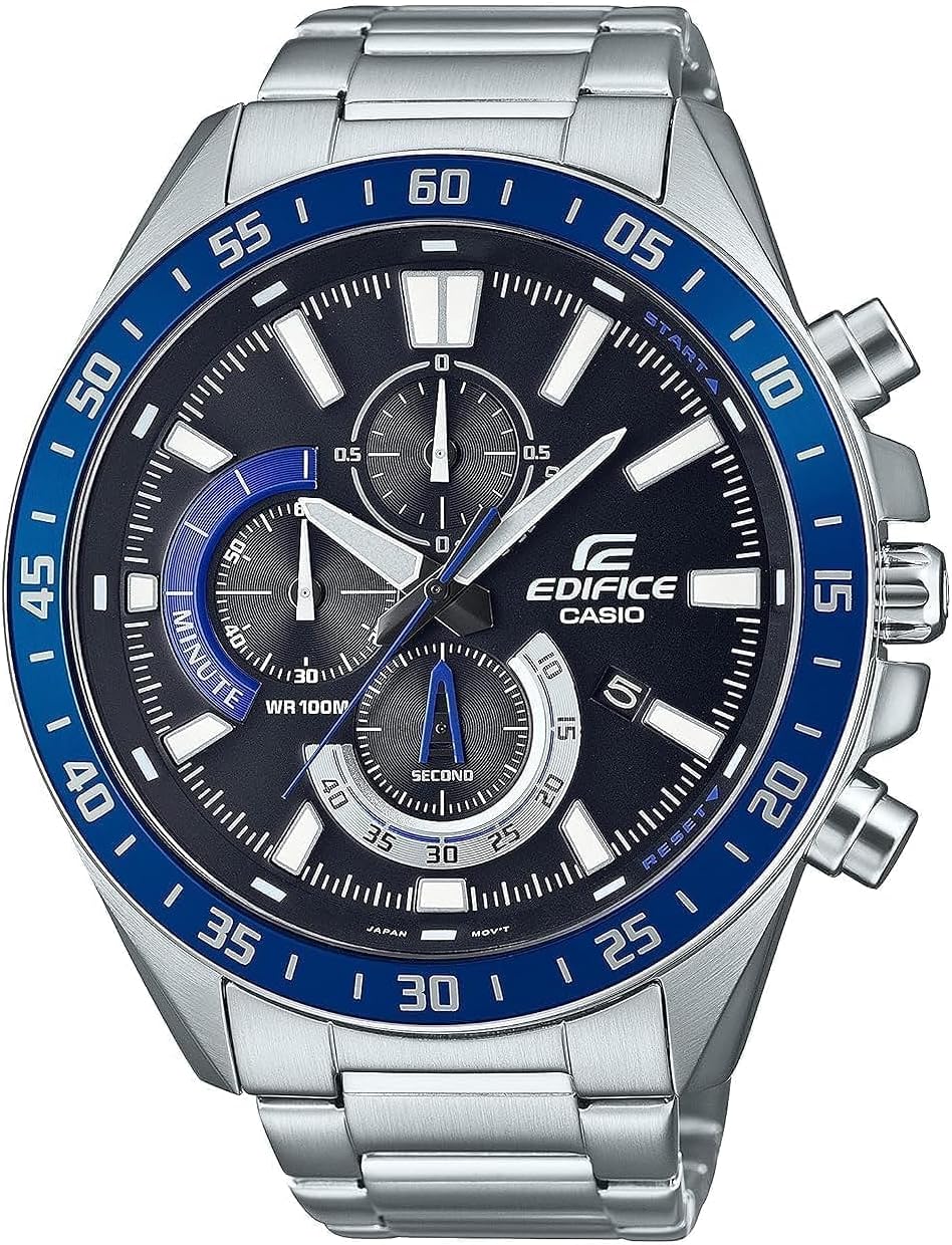 Casio Reloj deportivo de cuarzo para hombre con correa de acero inoxidable, tono plateado, 22 (Modelo: EFV620D-1A2V), TBA