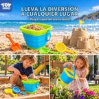 TOY Life Juguetes de playa plegables para niños con 4 cubos de arena plegables de silicona y 8 palas y bolsa de malla, accesorios de playa para viajes, juguetes de arena para niños, juguetes de caja