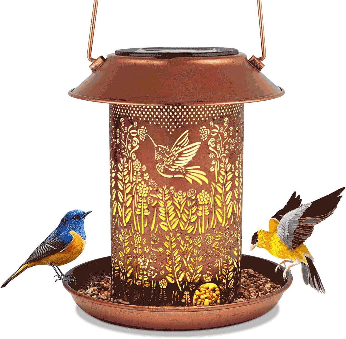 Comederos para pájaros para exteriores, decoración de jardín de colibríes, regalos del Día de las Madres y cumpleaños para mujeres, mamá, abuela, faroles solares para exteriores, impermeables, metal