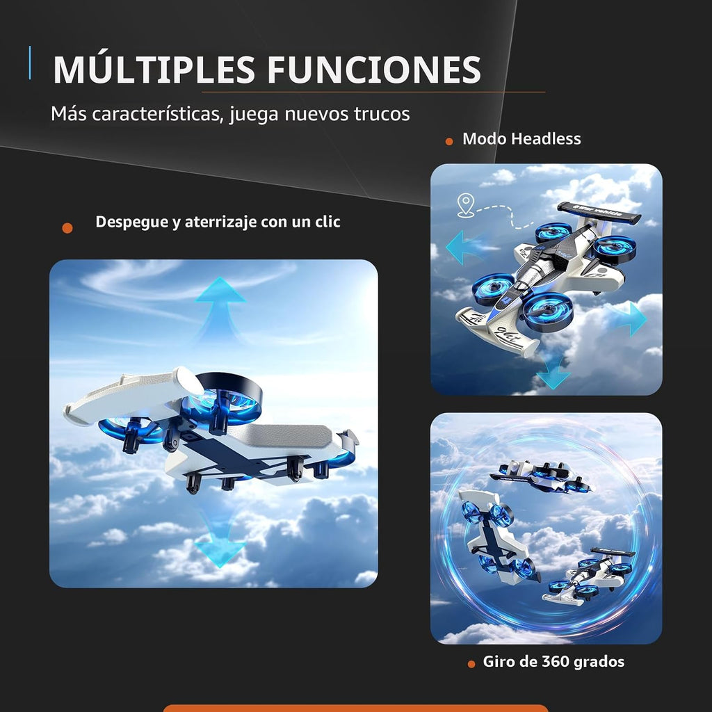 Avión de juguete con control remoto para niños de 4 a 6 a 8 a 10 a 12 años, 2 en 1 de espuma a control remoto, avión a control remoto, mini dron, auto de carreras para niños principiantes de 4, 5, 6