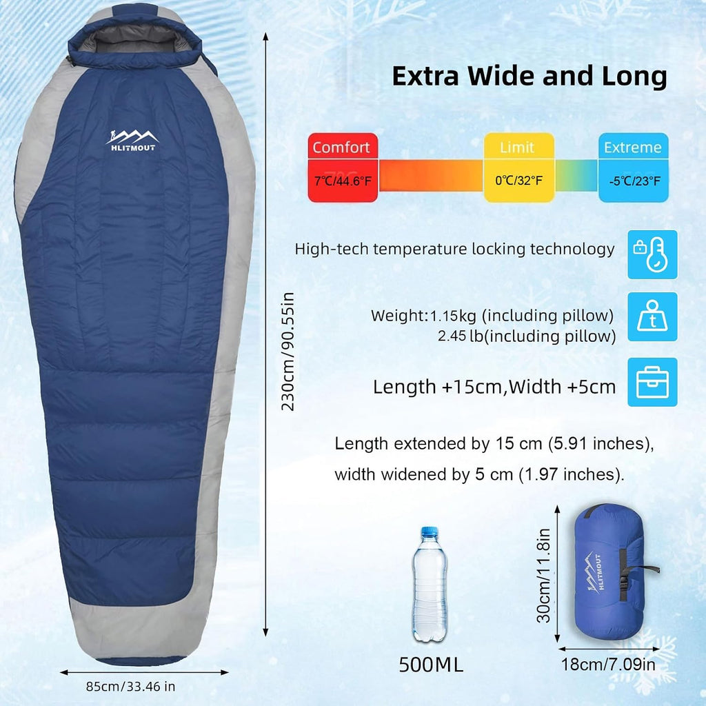 Saco de dormir de plumón con almohada para adultos y adolescentes