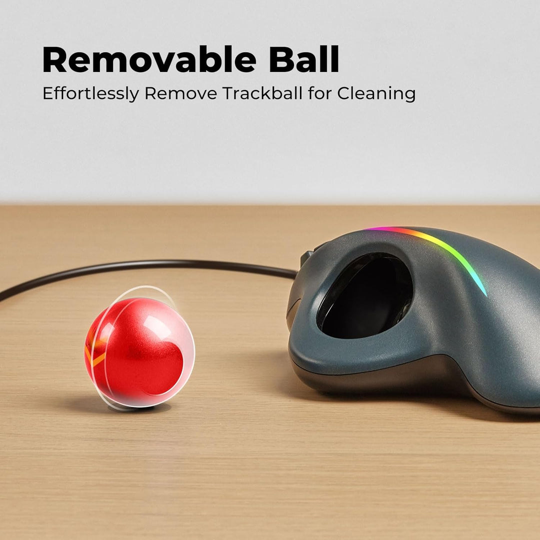 PORLEI Ratón trackball con cable con iluminación RGB, control ergon...