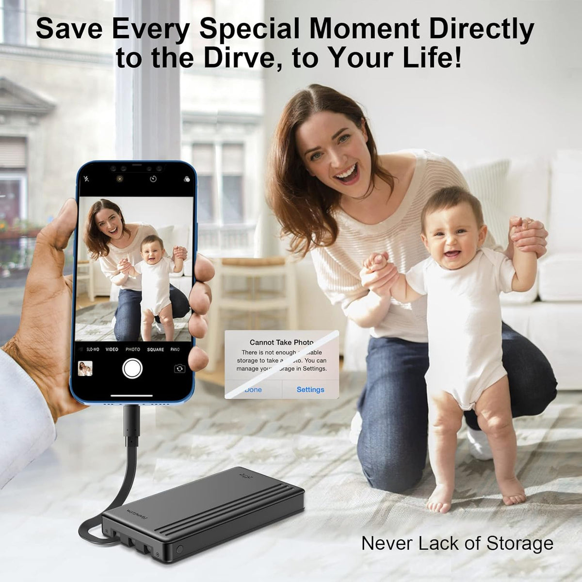 ySky Disco duro externo portátil con certificación MFi de 1 TB para iPhone, iPad, MacBook, Windows, computadora, USB C, teléfonos Android para respaldo, 1TB Photo Stick para iPhone 17/16/15/14/13 (copia de seguridad automática)