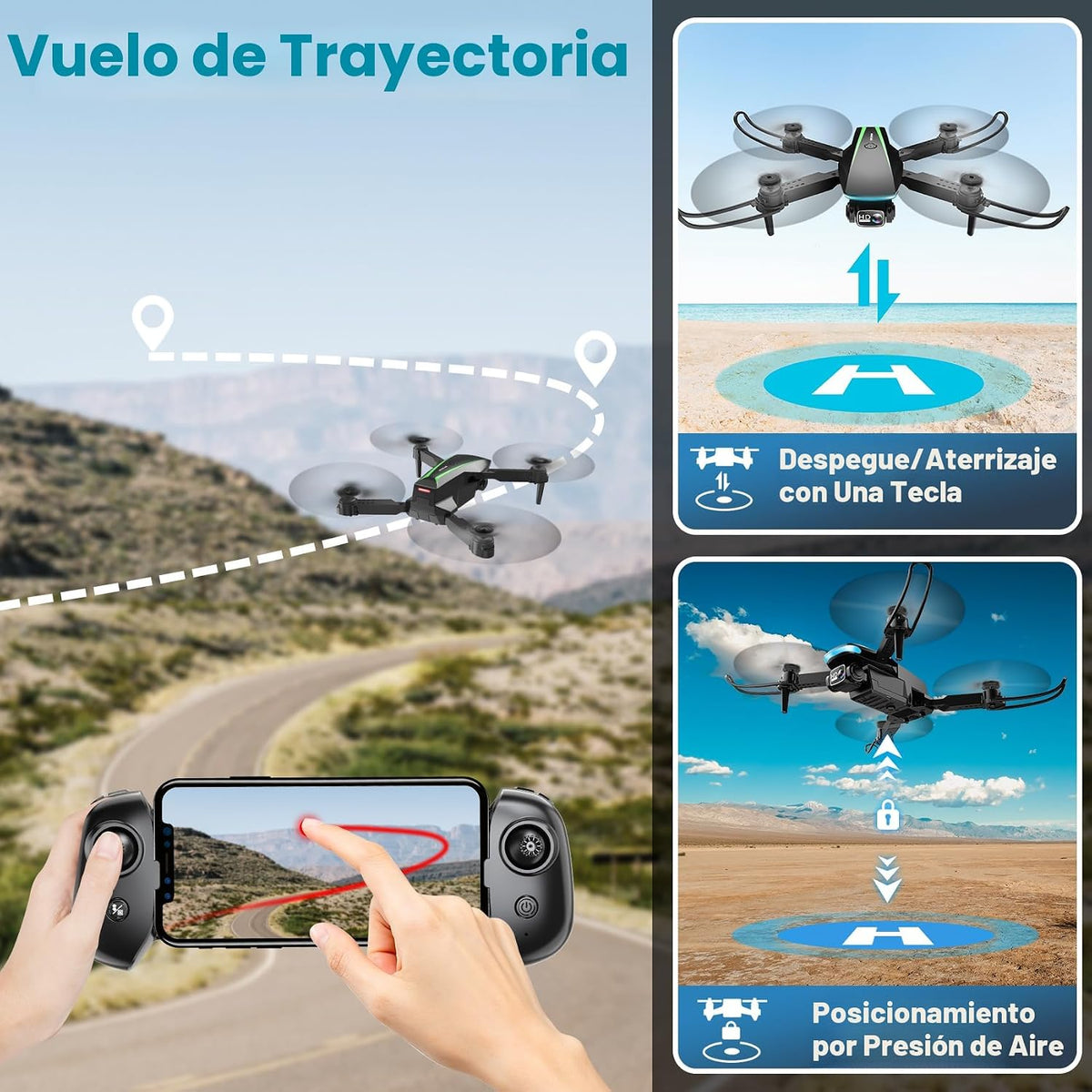 Oddire Dron con cámara – Drones 1080P para adultos con trayectoria de vuelo, control de gravedad, despegue/tierra de una tecla, giro 3D, dron plegable con vuelo estable, funda de transporte, 2