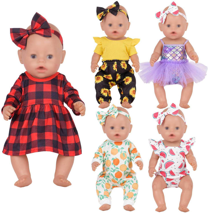 Sweet Dolly Ropa de muñeca de bebé recién nacido, a cuadros, mono,...