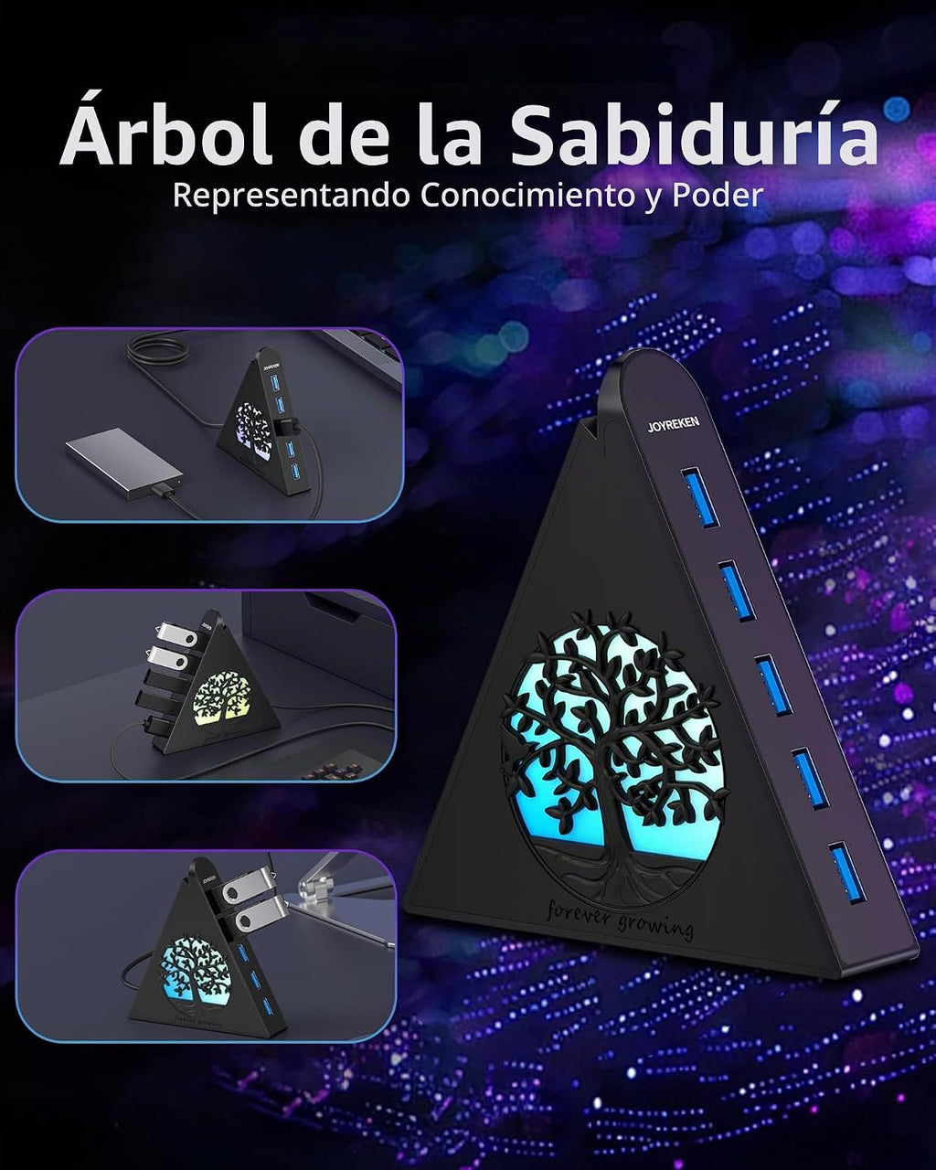 JoyReken, J7-TR-BK-2FT, hub USB 3.0 de 7 puertos