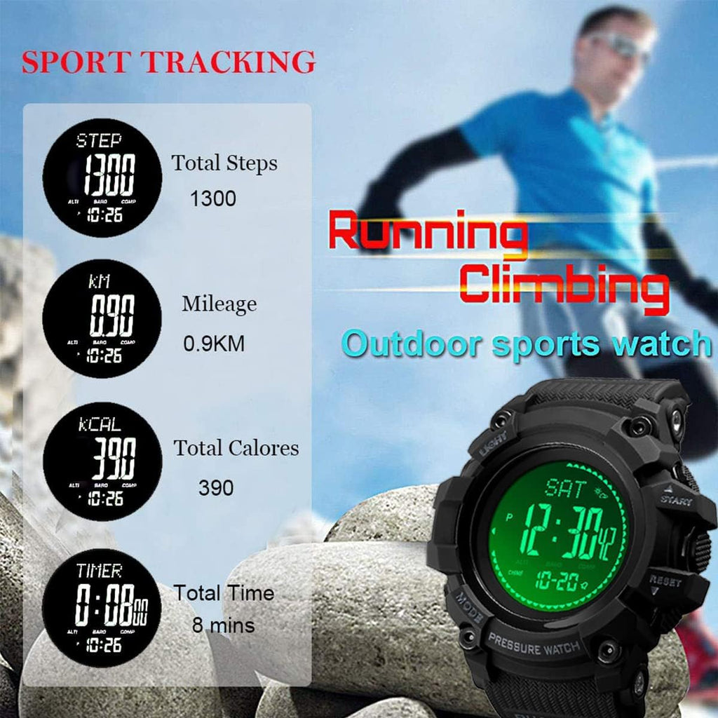 Reloj Digital al Aire Libre con Brújula, Altímetro, Barómetro, termómetro, Pedometro, a prueba de agua, para Deportes Extremos, Hombre