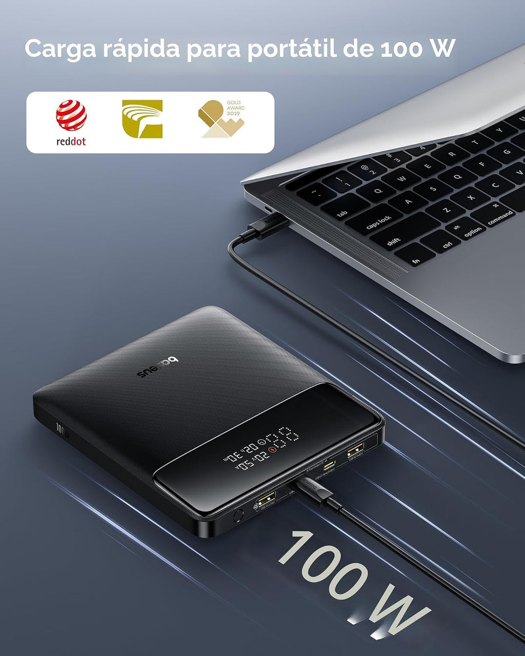 Baseus Cargador portátil para laptop de 100 W, 20000 mAh, cargador de batería de viaje Blade carga rápida 2 USB-C y 2 puertos USB-A, paquete de batería de cubierta de vapor para MacBook iPad iPhone 17