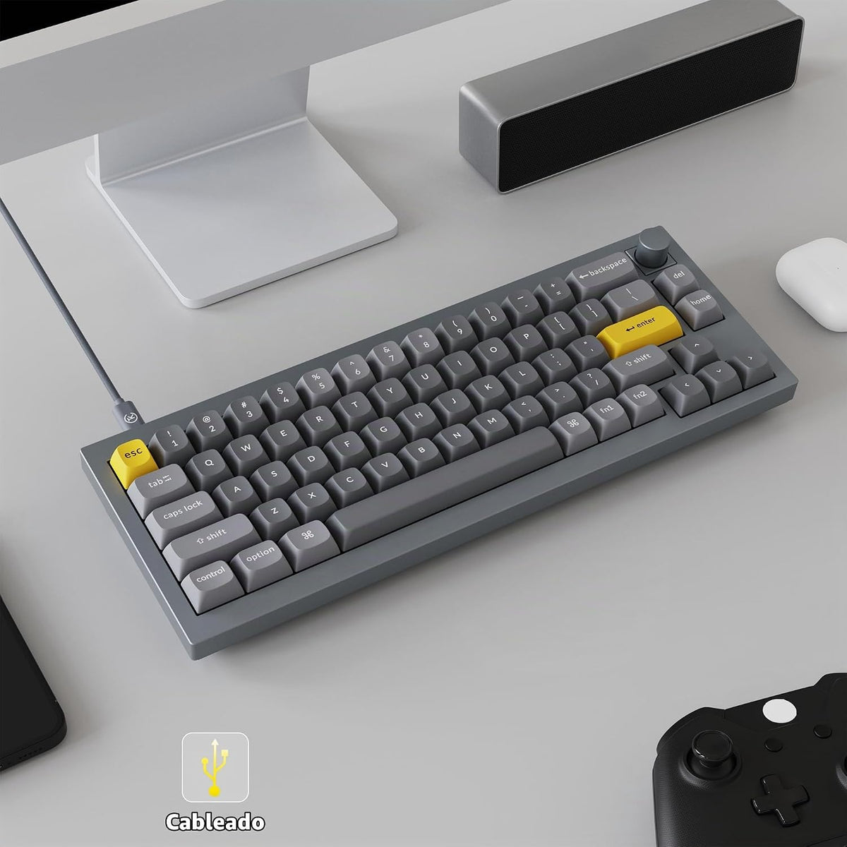 Keychron Q2 Teclado mecánico con cable al 65% con perilla y RGB – Interruptor marrón Gateron G Pro intercambiable en caliente, programable QMK/VIA, montaje de doble junta, cuerpo de aluminio para Mac