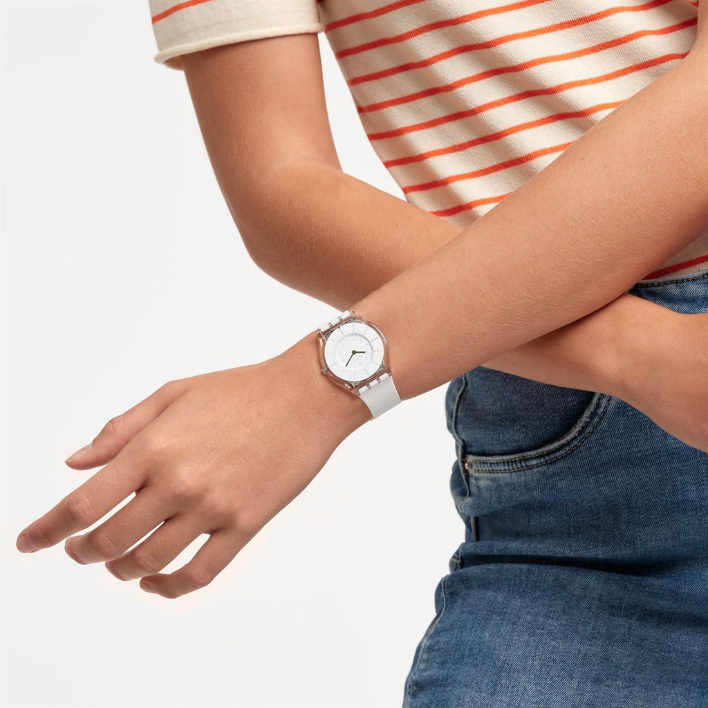 Swatch Piel Classic Biosourced Reloj Unisex Casual Plástico Blanco Cuarzo Impermeable Blanco Clase