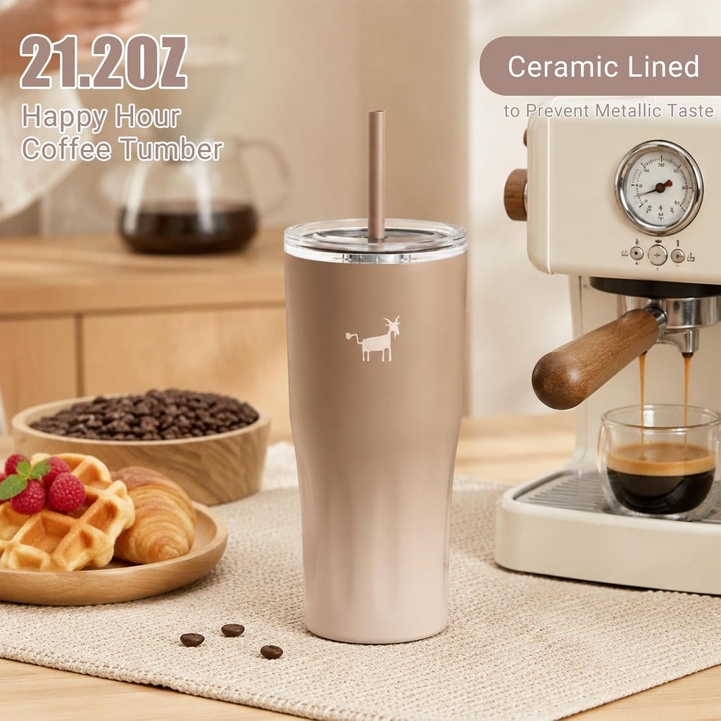 CheerfulGoat - Taza de café de cerámica con 2 tapas