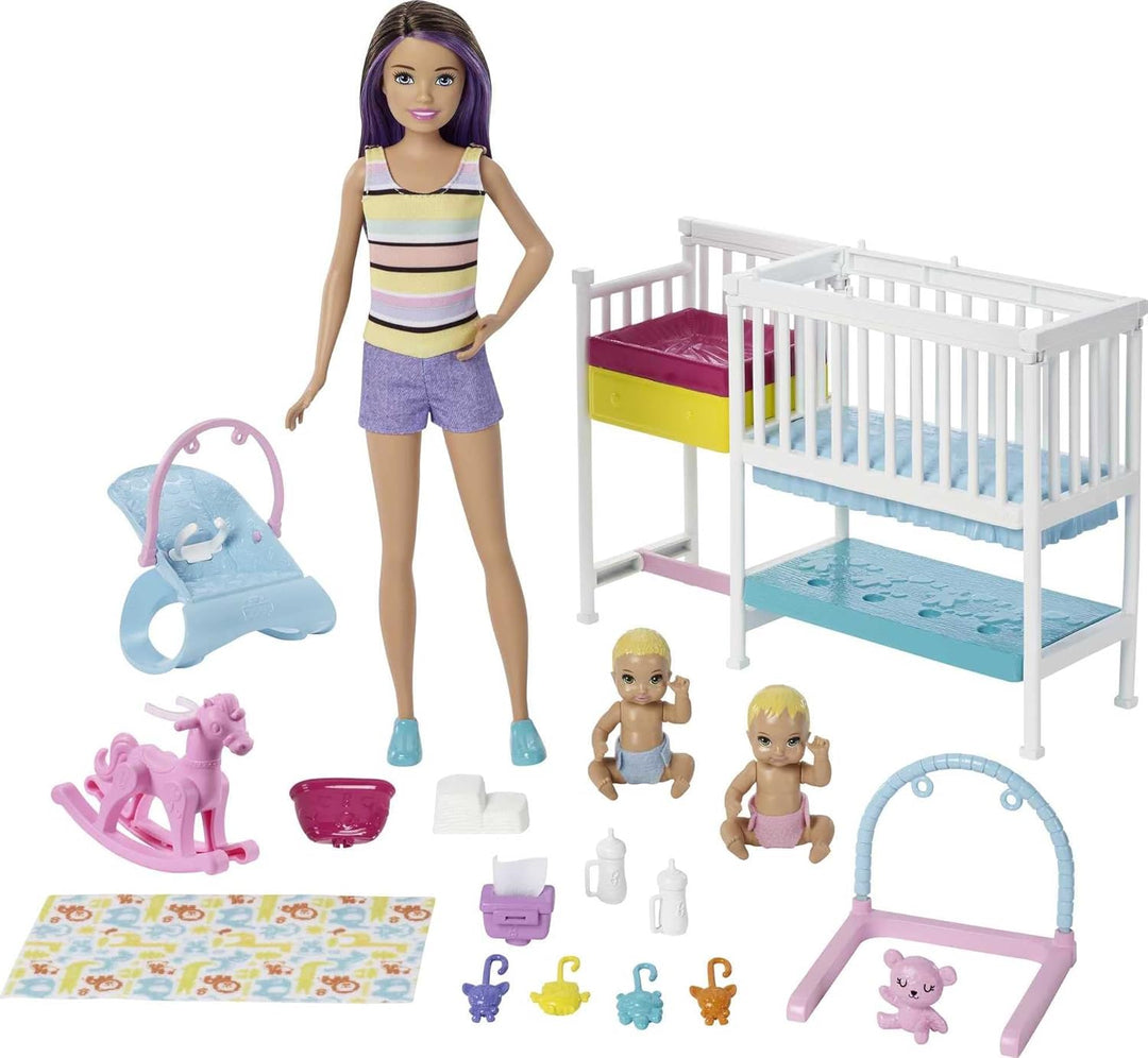 Muñecas y juego de Barbie Skipper Babysitters Inc, guardería para t...