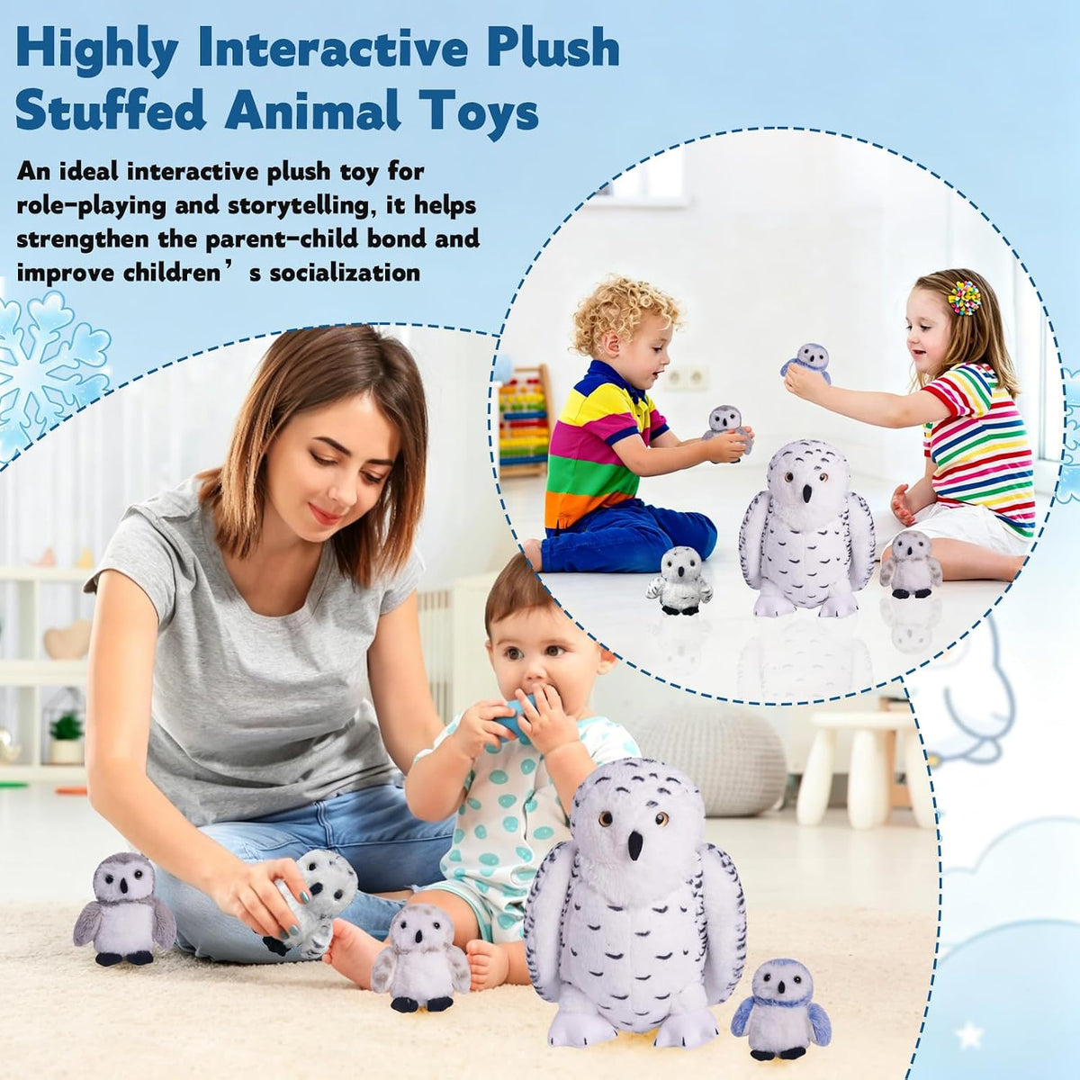 Juego de 5 piezas de animales de peluche de búho nevado, juguete de peluche