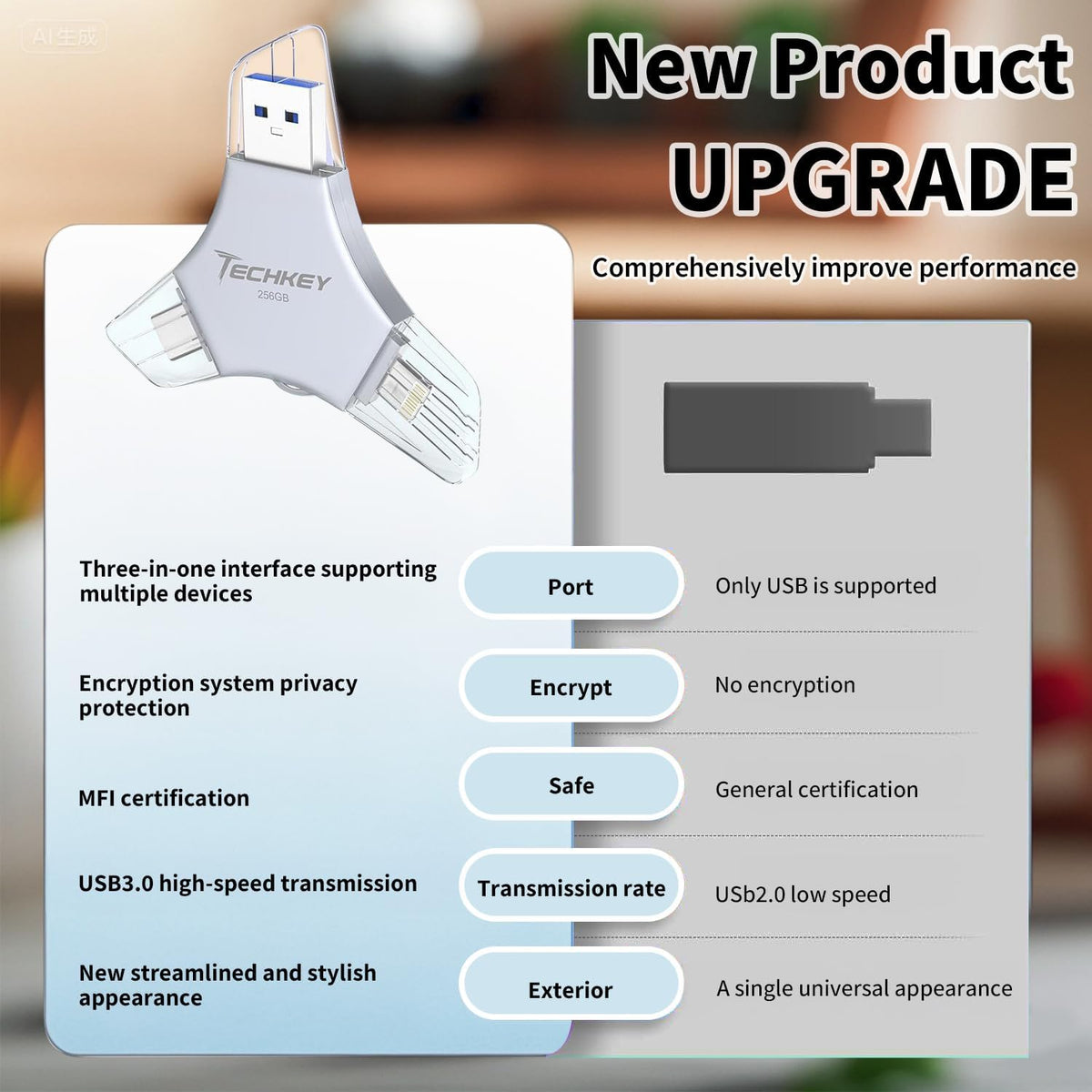 Unidad flash USB 3.0 para iPhone 256GB: memoria externa 3 en 1 con...