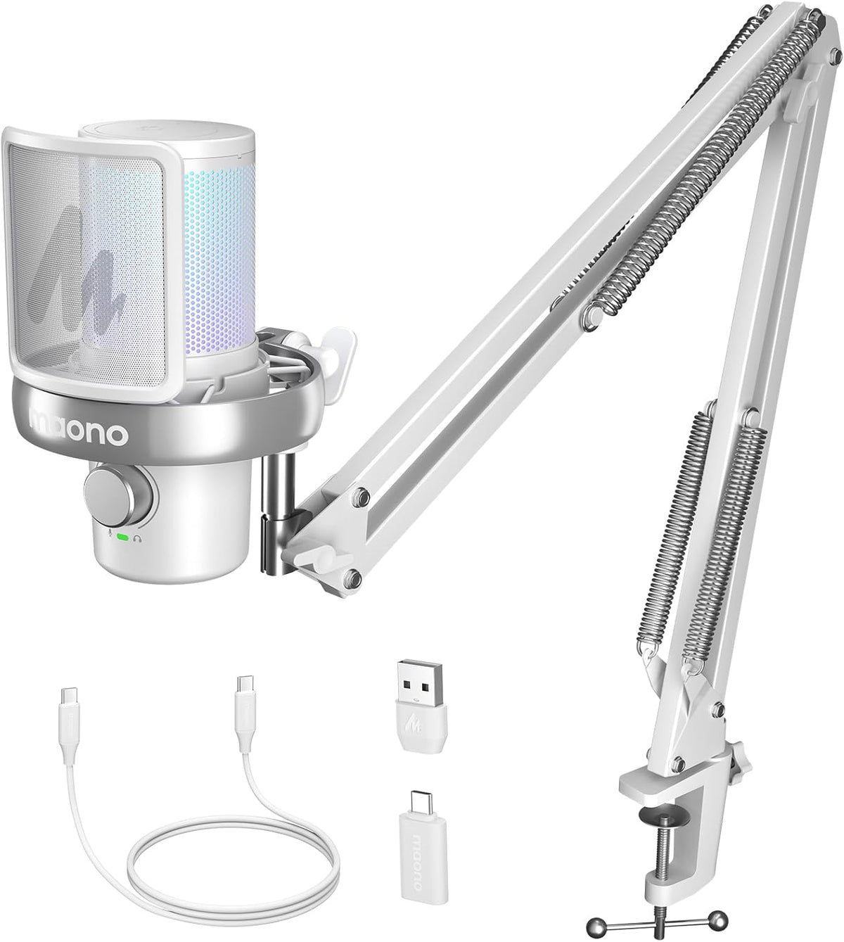 MAONO DM40 Pro Micrófono inalámbrico para PC, PS4, PS5, laptop, reducción de ruido AI, cambiador de voz AI, micrófono de condensador RGB para juegos, podcasts de transmisión, Twitch, YouTube, Discord