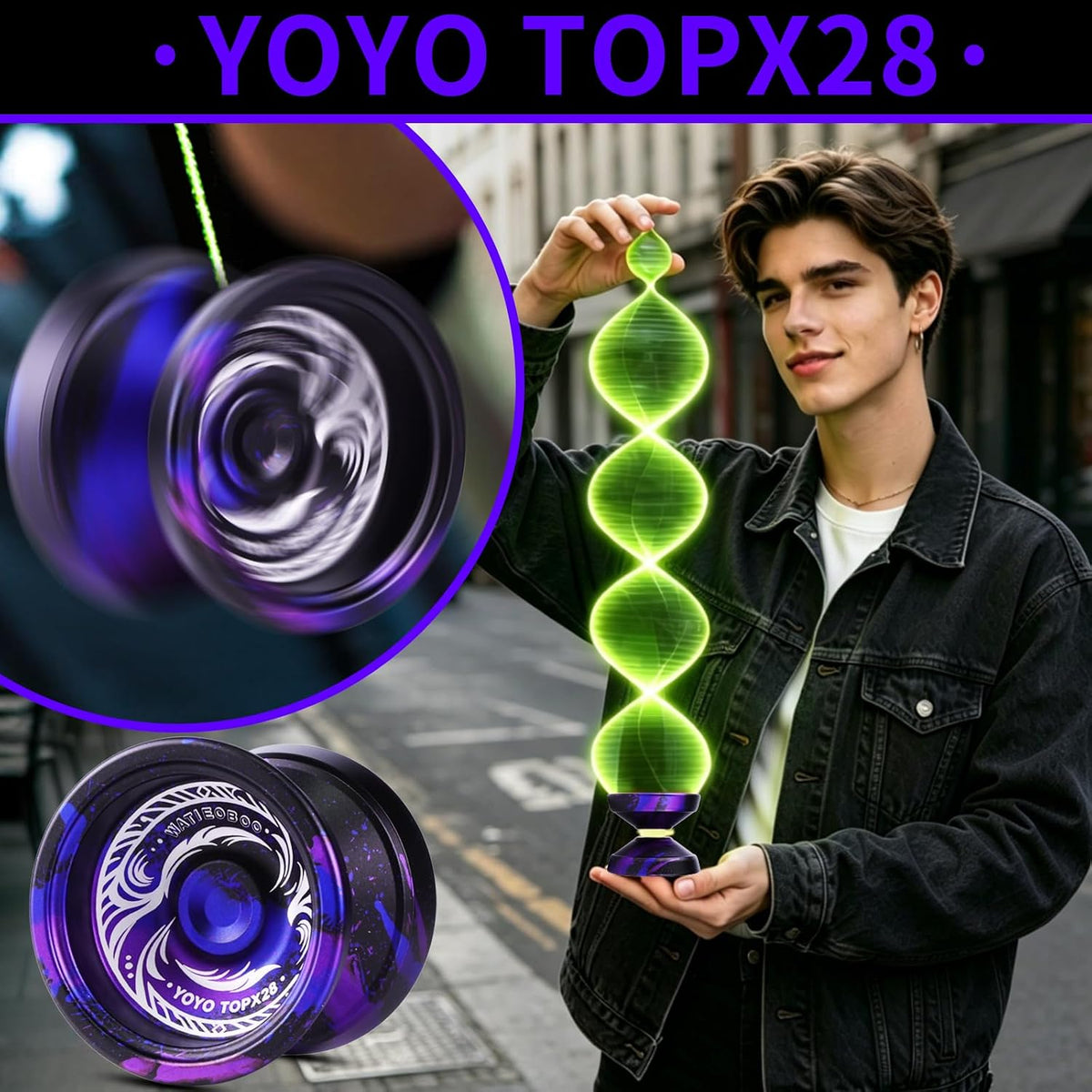 El juego de yoyo de metal 2 en 1 TOPKX28 cuenta con un yoyo mejorado giratorio de dedos, adecuado para niños, adultos, principiantes y profesionales para realizar trucos de Yoyo.