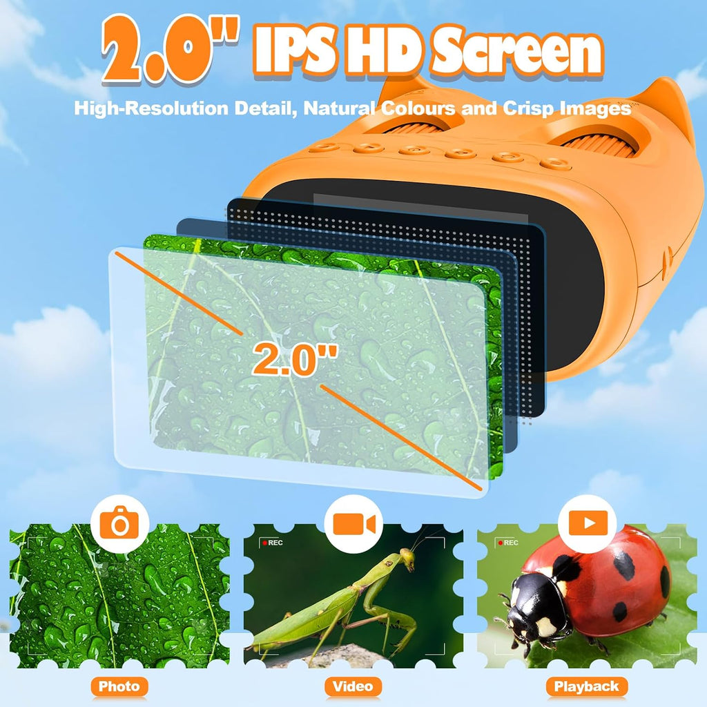Microscopio y telescopio para niños 2 en 1, 1000X, pantalla de 2" IPS (amarillo)